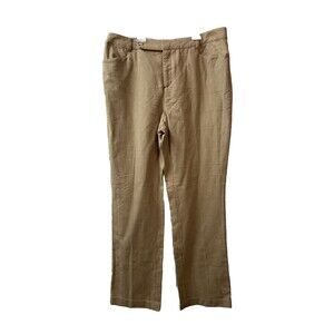 Lauren Ralph Lauren Adelle Pants Womens 14 W Tan Houndstooth  Cotton Stretch